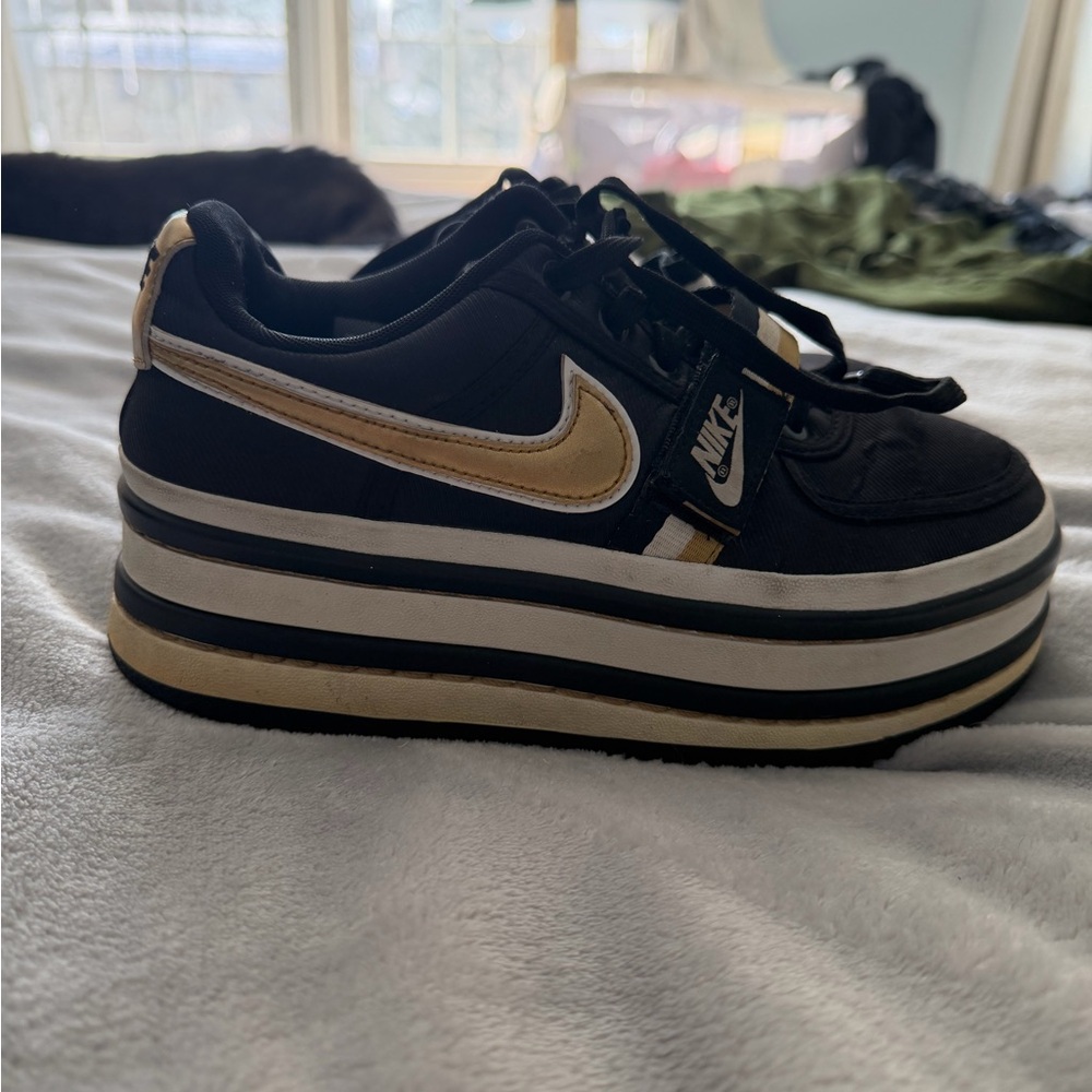 Nike Vandal Women's Black and Gold Platform Sneakers